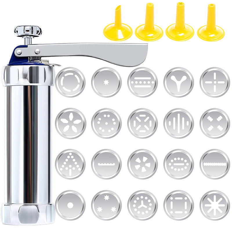 Maliben | Cookie Press Kit | 20 Stainless Steel Discs & 4 Nozzles | Adjustable Size & Easy Clean | Bakejoy