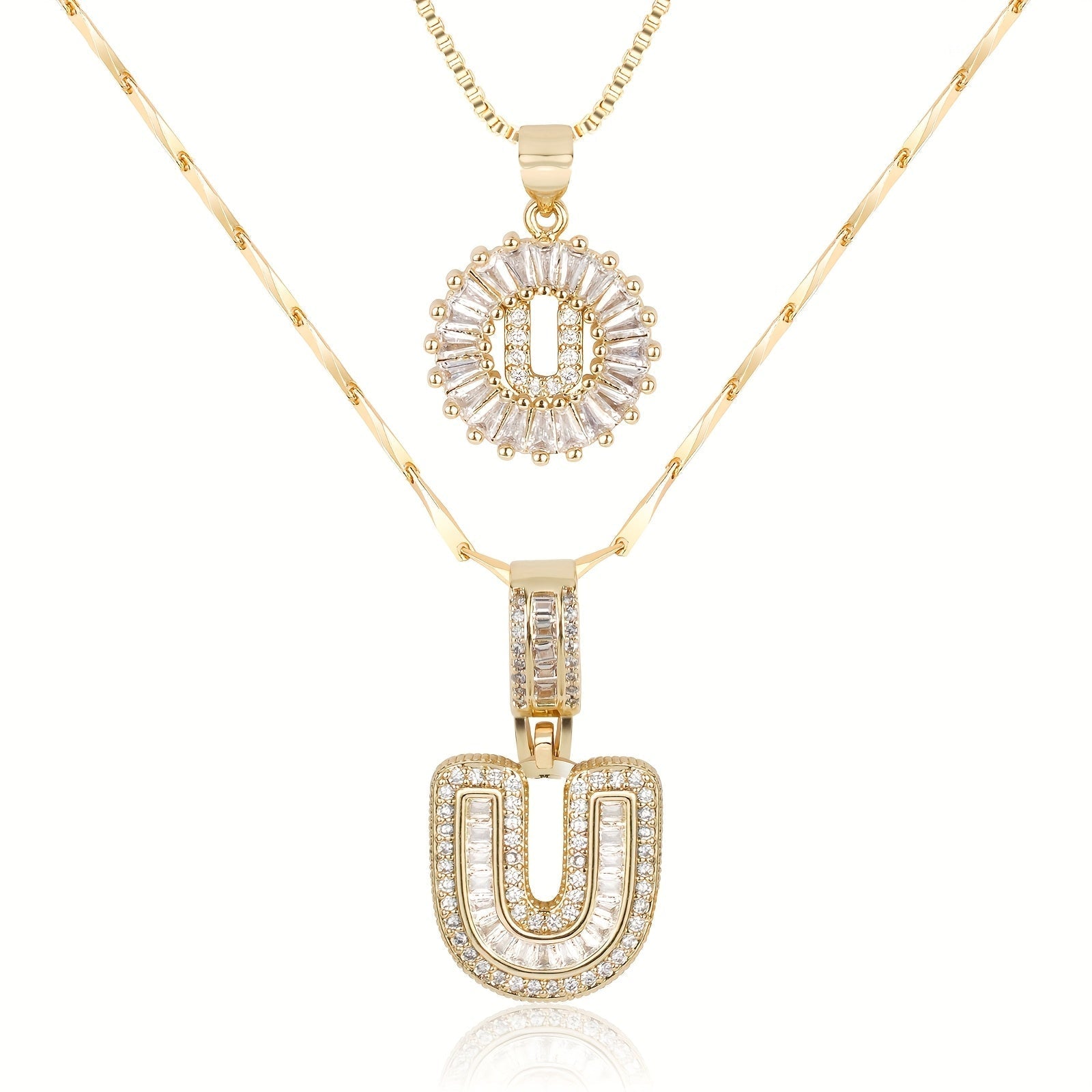 Maliben | 2pc 14k Diamond Letter Initial Necklaces