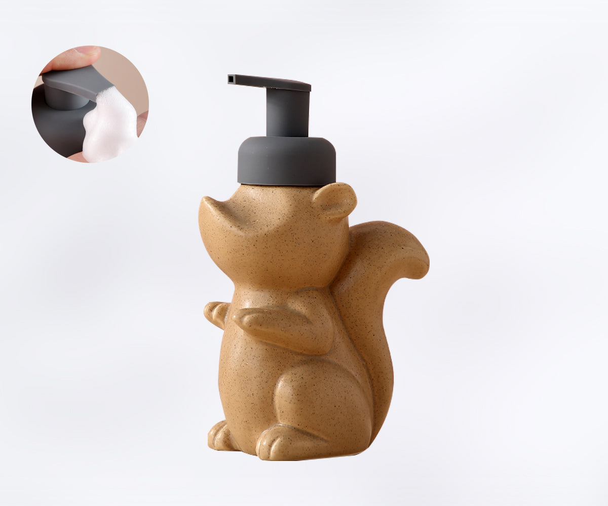 Maliben | Ceramic Soap Dispenser, Squirrel Foam Pump Bathroom Bottle, Animal Design, Refillable Reusable Lotion Pump for Bathroom Kitchen, 510ml/17.2oz