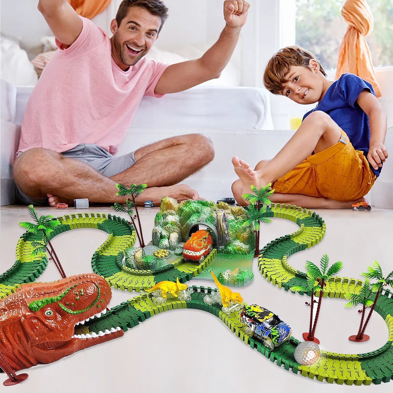 Maliben | Racing Dinosaur Train Set | Imaginative Train Track Set For Unmatched Play Fun - Includes Extra Dino And Train Car