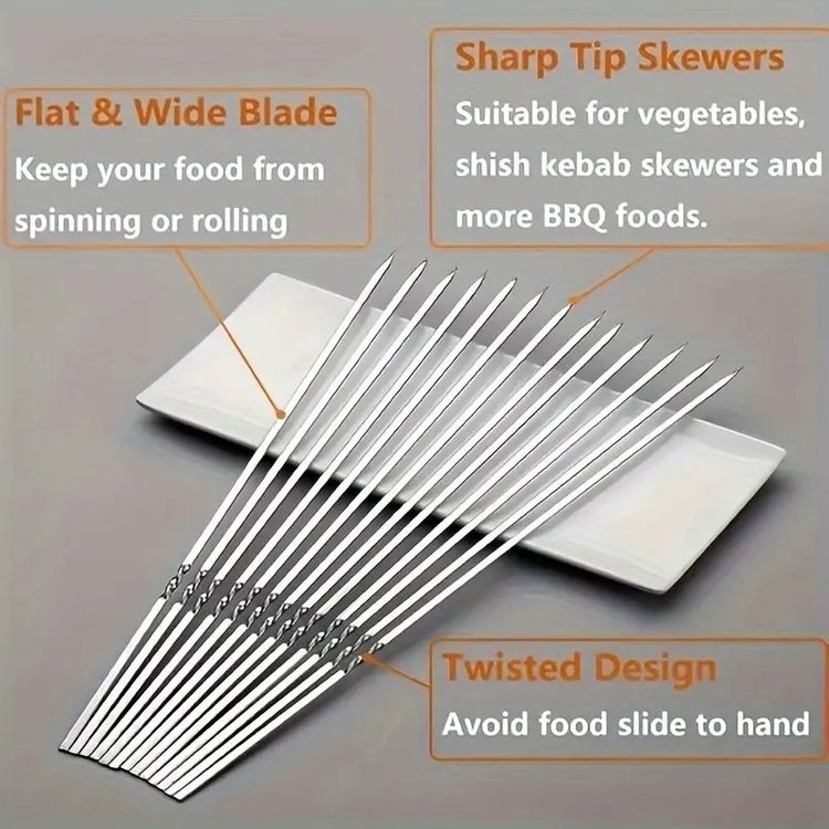 Maliben | Stainless Steel Bbq Tools Grill Skewers 10 Pieces
