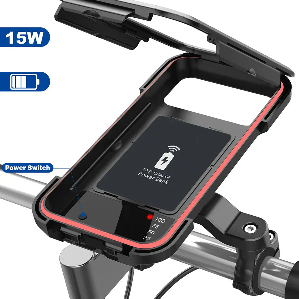 Maliben Bike Phone Mount with Power Bank — 15W, Waterproof