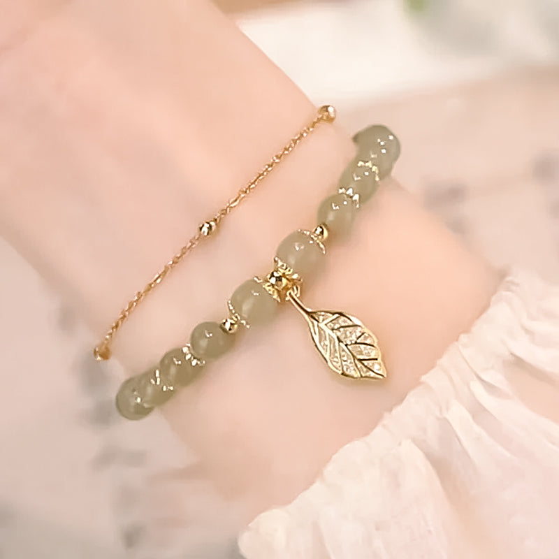 Maliben | Hetian Jade Leaf Gold Bracelet