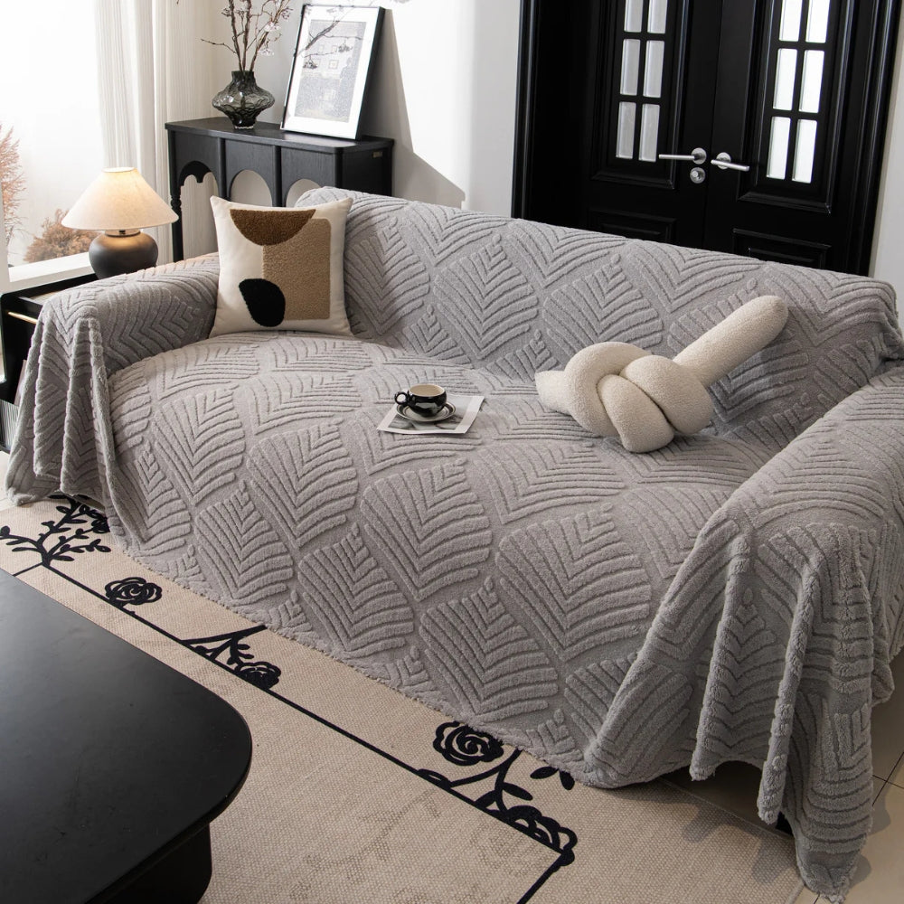 Maliben | Herringbone Leaf Design Fleece Sofa Cover