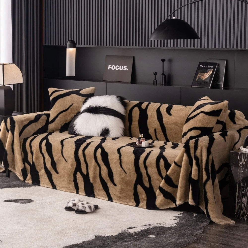 Maliben | Wild Stripes Zebra Fleece Sofa Cover