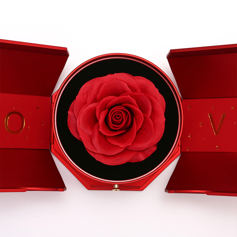 Maliben | Eternalbloom | Romantic Rose Box With 14k White Gold Heart Necklace And Love Note