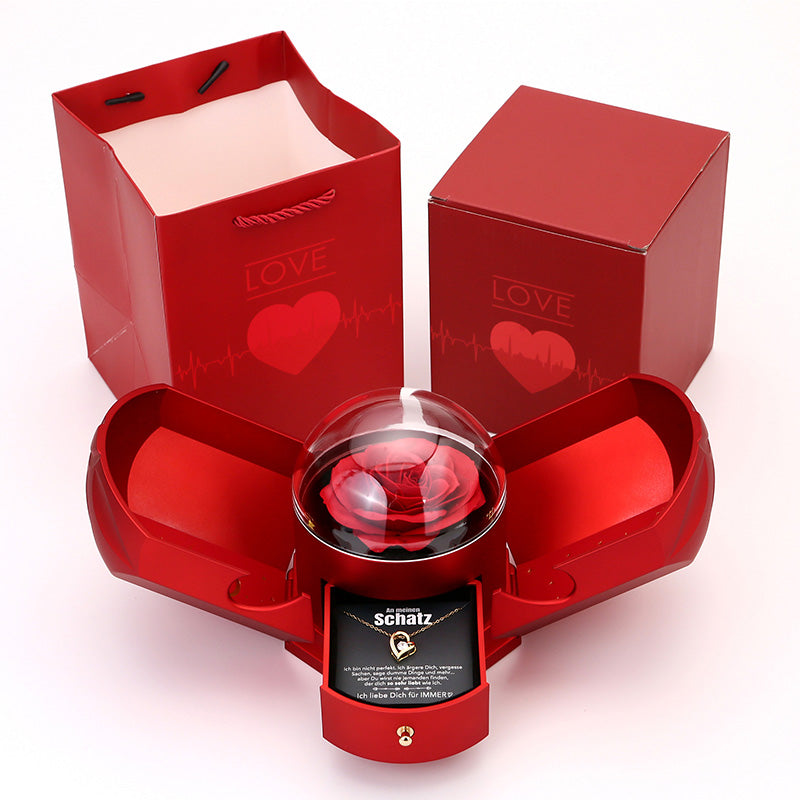 Maliben | Eternalbloom | Romantic Rose Box With 14k White Gold Heart Necklace And Love Note
