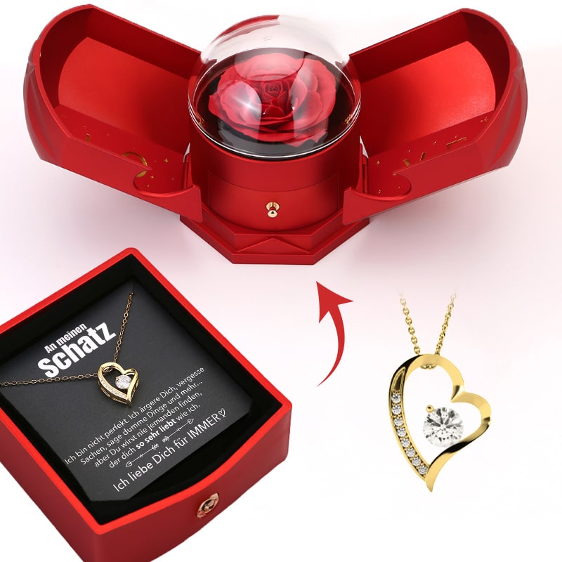Maliben | Eternalbloom | Romantic Rose Box With 14k White Gold Heart Necklace And Love Note
