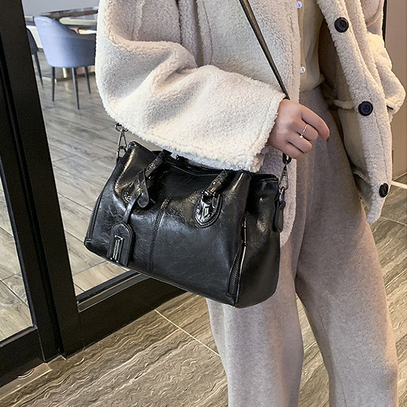 Maliben | New HandBags Made Of Oil Wax Leather Boston, Large Tote bag Made Of Soft Leather
