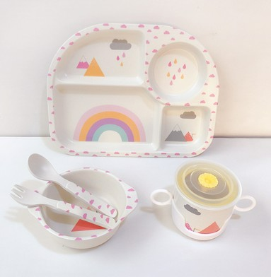 Maliben | Baby Dish Set With Cloud Design – Plate, Bowl, Cup & Cutlery For Children