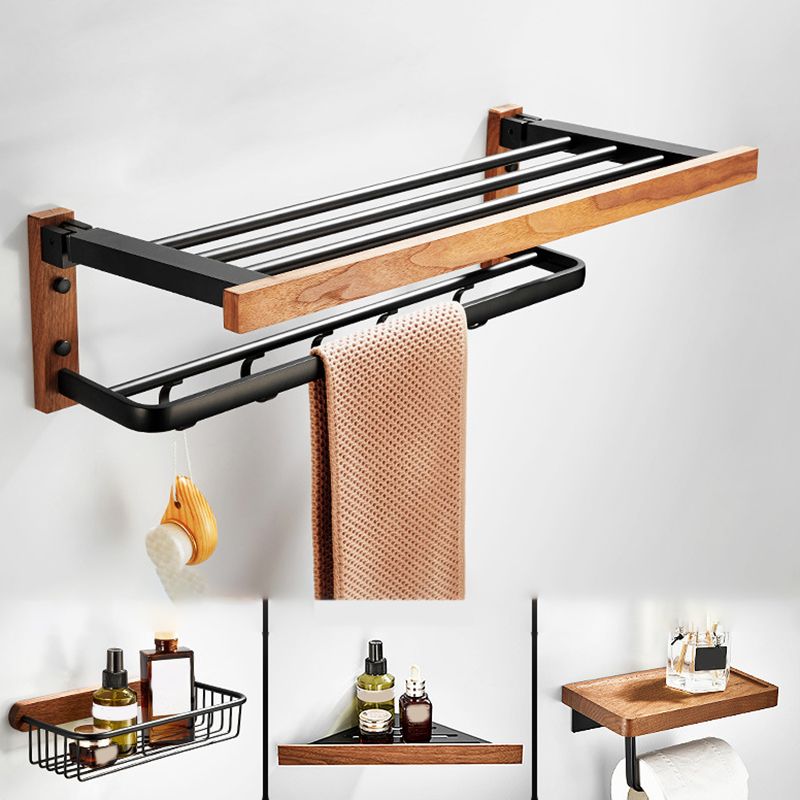 Maliben | Wood And Aluminum Bath Accessory Set Black Bathroom Accessory Kit