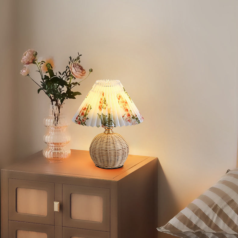 Maliben | Rattalume Nordic Led Table Lamp | Woven Rattan & Foldable Fabric Shade | Mood Light | Decor For The Bedroom