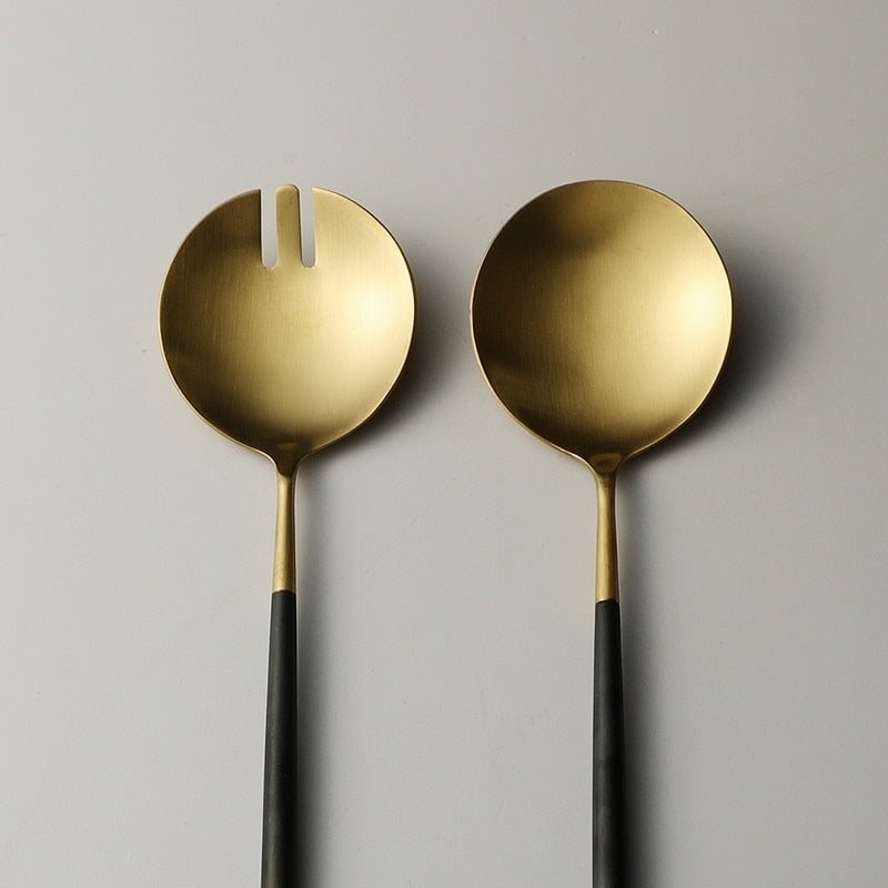Maliben | Black and gold salad cutlery and serving utensils set