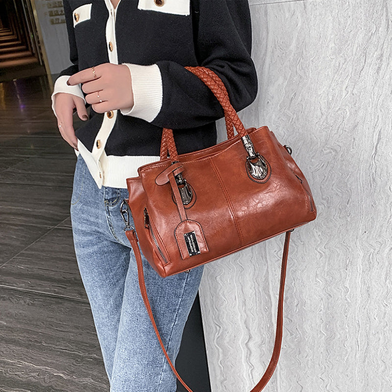 Maliben | New HandBags Made Of Oil Wax Leather Boston, Large Tote bag Made Of Soft Leather