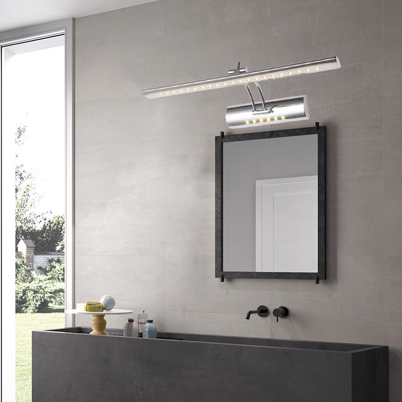 Maliben | Nickel FInish Linear Wall Lamp Contemporary 16"/21.5" Width Led Metallic Makeup Lighting in White/Warm Light