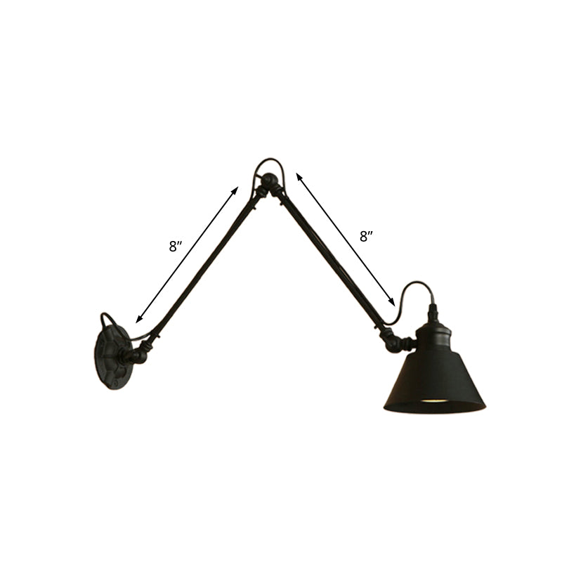 Maliben | 1 Head Cone-Shaped Wall Mount Retro Style Black/Chrome Metal Swing Arm Wall Light For The Study