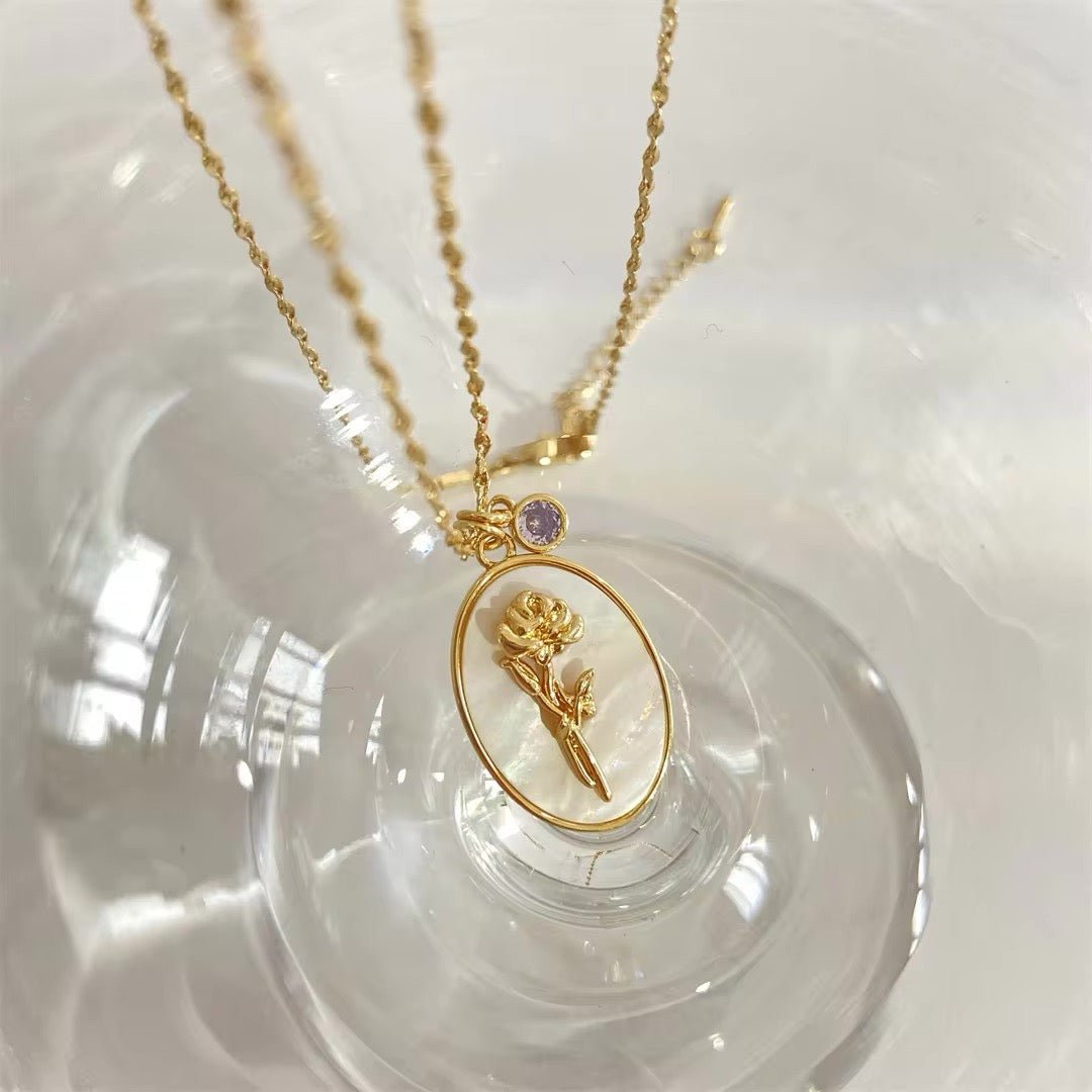 Maliben | 14k Dainty Birth Month Stone & Flower Charm Necklace