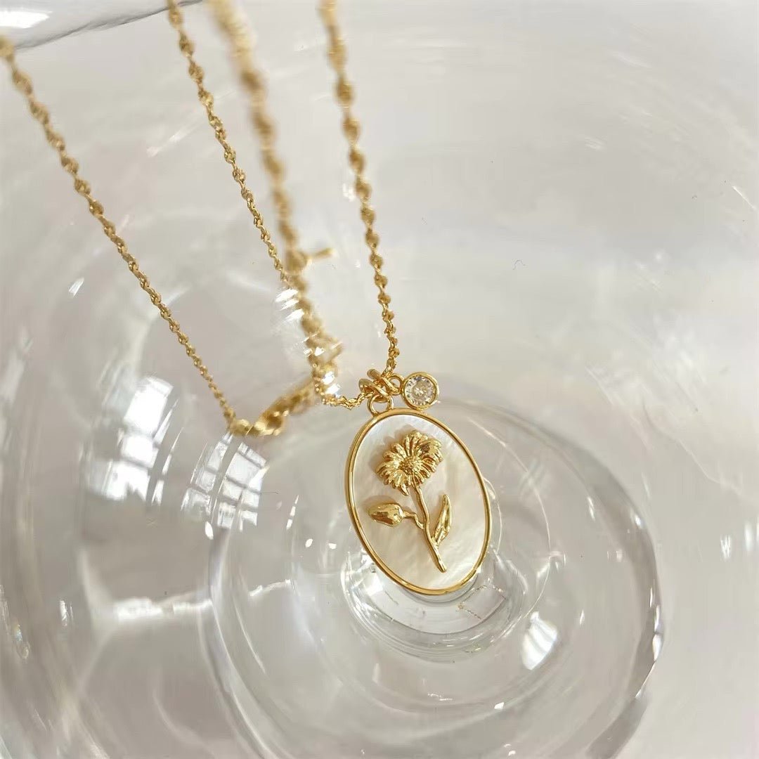 Maliben | 14k Dainty Birth Month Stone & Flower Charm Necklace
