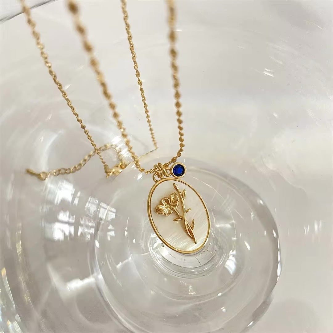 Maliben | 14k Dainty Birth Month Stone & Flower Charm Necklace