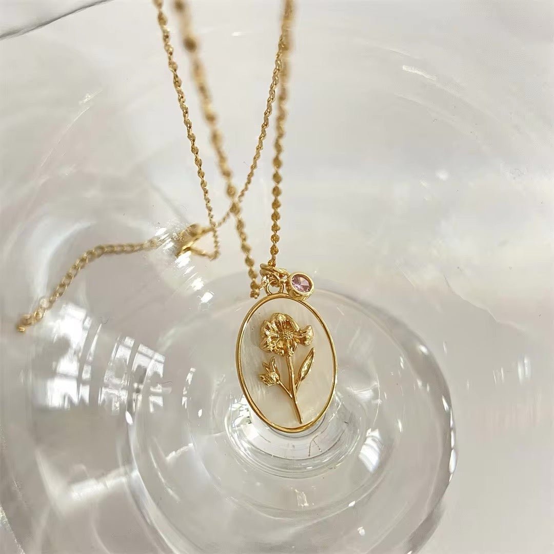 Maliben | 14k Dainty Birth Month Stone & Flower Charm Necklace