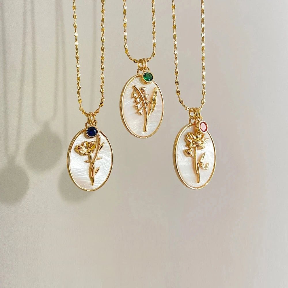 Maliben | 14k Dainty Birth Month Stone & Flower Charm Necklace