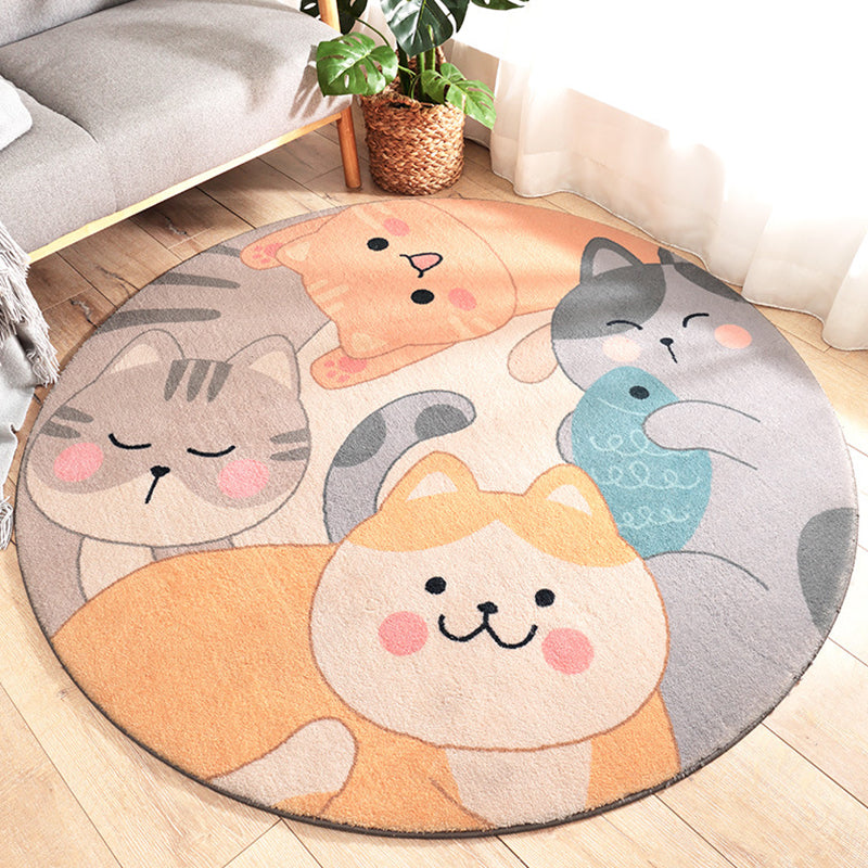 Maliben | Stylish Children's Rug In Green And Brown With Animal Cat, Leopard, And Rabbit Pattern, Washable Wool Rug For The Children's Room