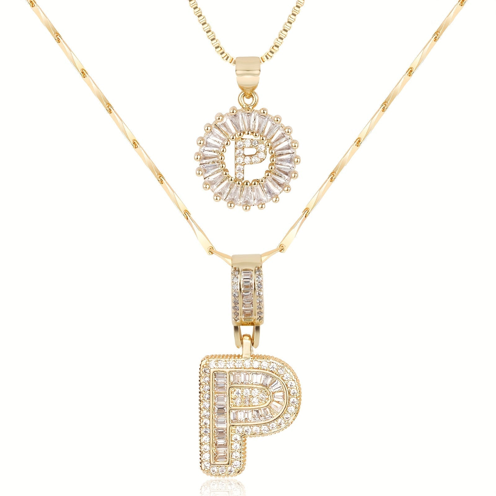 Maliben | 2pc 14k Diamond Letter Initial Necklaces
