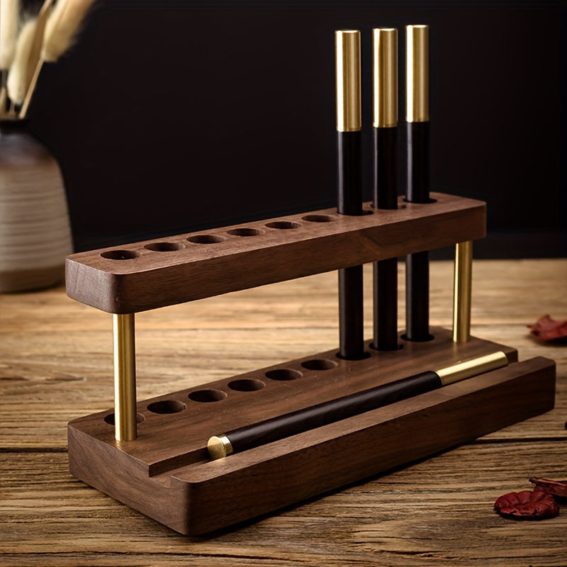 Maliben | Luxury Desk Organizer Made Of Solid Walnut – With Brass-Colored Accents