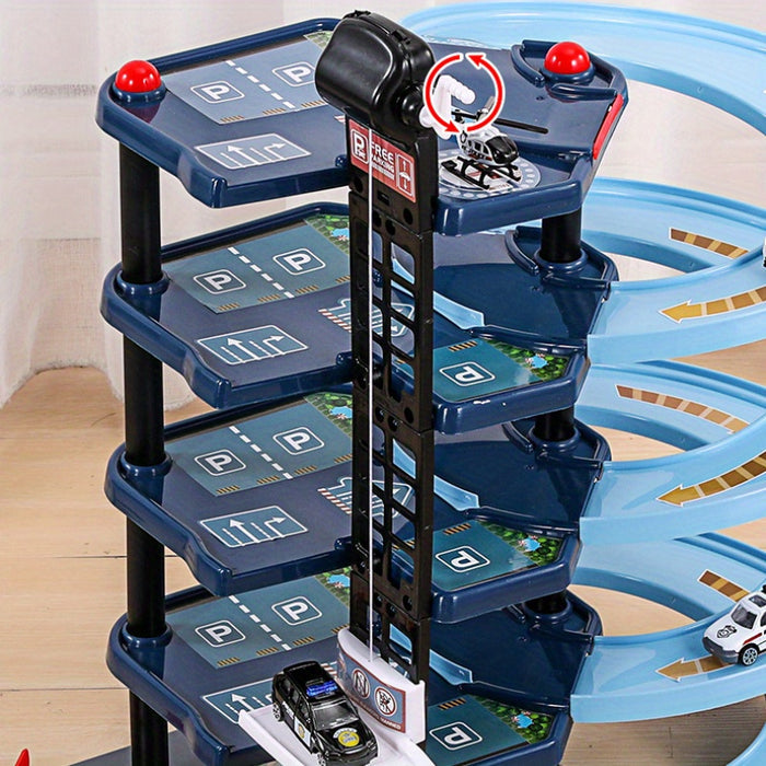 Maliben | Firepark Garage Playset - Multiple Levels With Fire Trucks And Traffic Signs For Adventurous Children