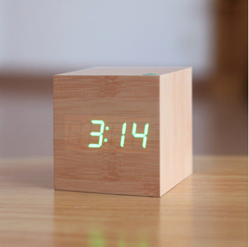 Led Wooden Clock Luminous Sound Control Electronic Alarm Clock Desktop Alarm Clock