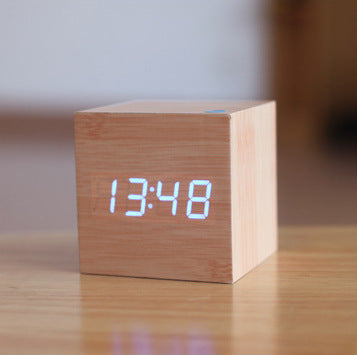 Led Wooden Clock Luminous Sound Control Electronic Alarm Clock Desktop Alarm Clock