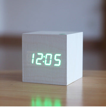 Led Wooden Clock Luminous Sound Control Electronic Alarm Clock Desktop Alarm Clock