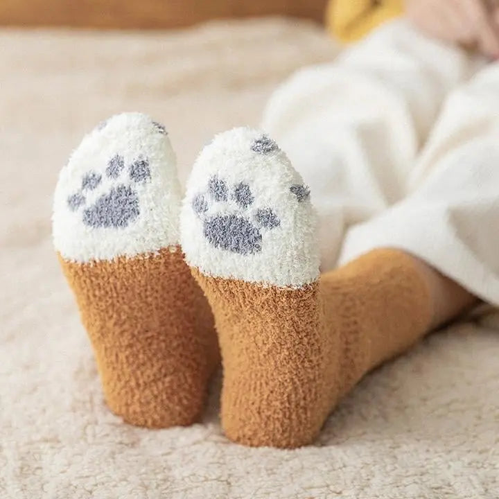 Maliben | Cozy Cat Paw Socks – Plush Fleece Ankle Socks With Elastic Fit