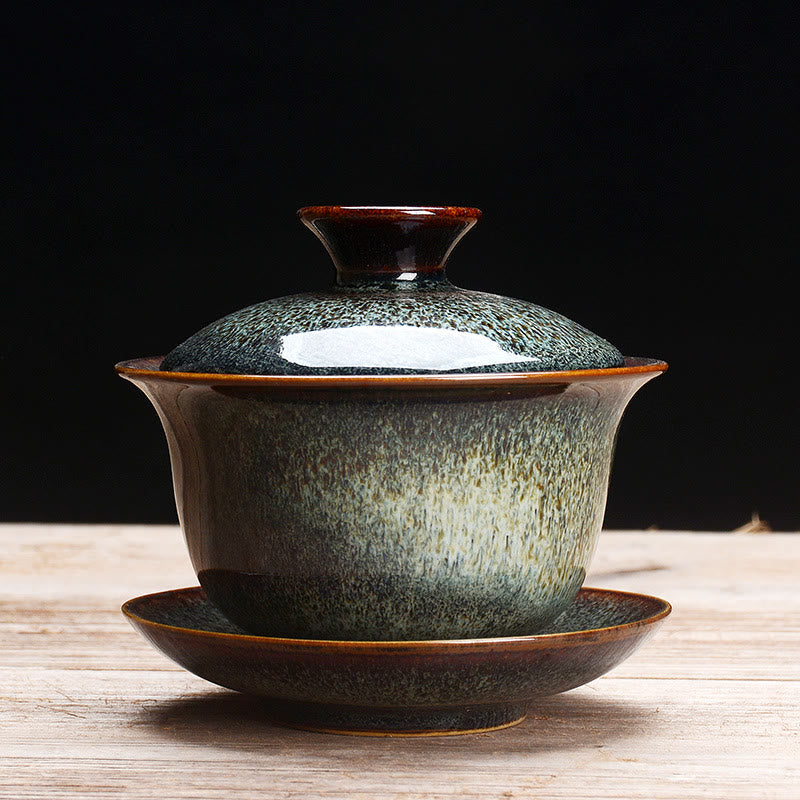 Maliben | Vintage Kiln Ceramic Gaiwan Sancai Tea Cup Tea Cup and Saucer with Lid