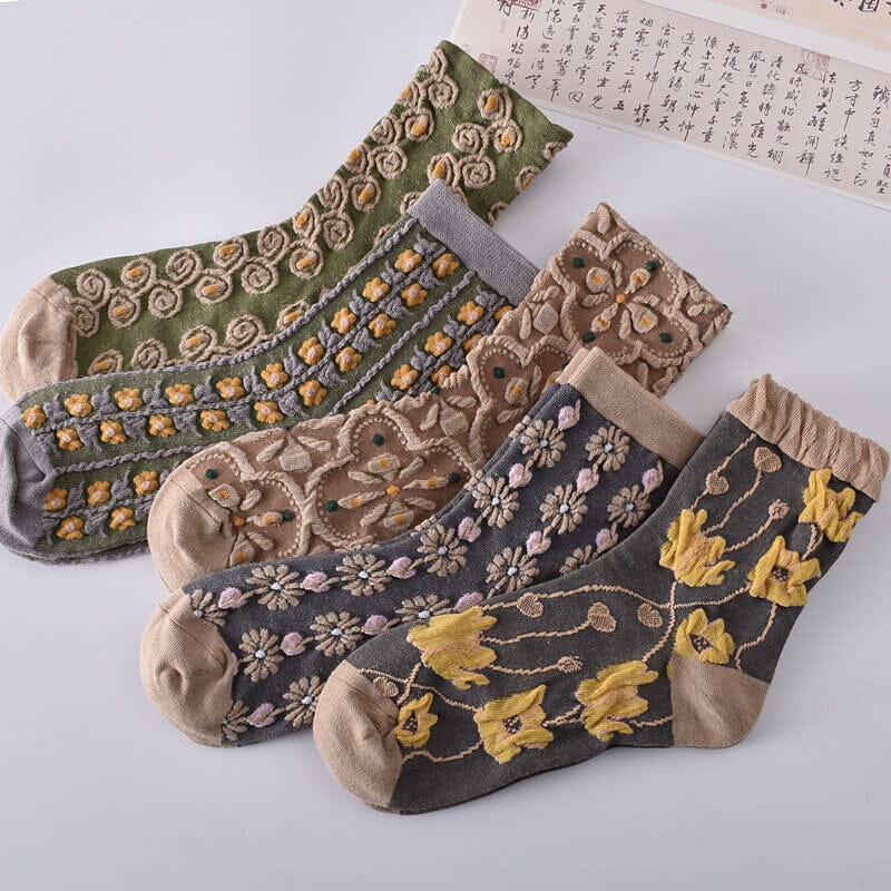 Maliben | Women's Floral Cotton Socks (10 Pairs)