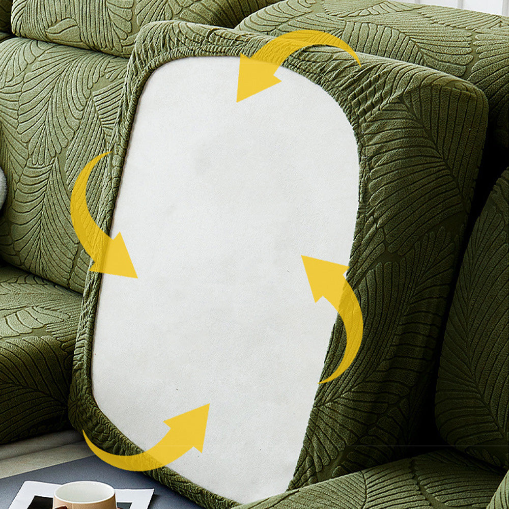 Maliben | Modern Leaf Jacquard Waterproof Anti-Scratch Stretch Full Cover Sofa Cover