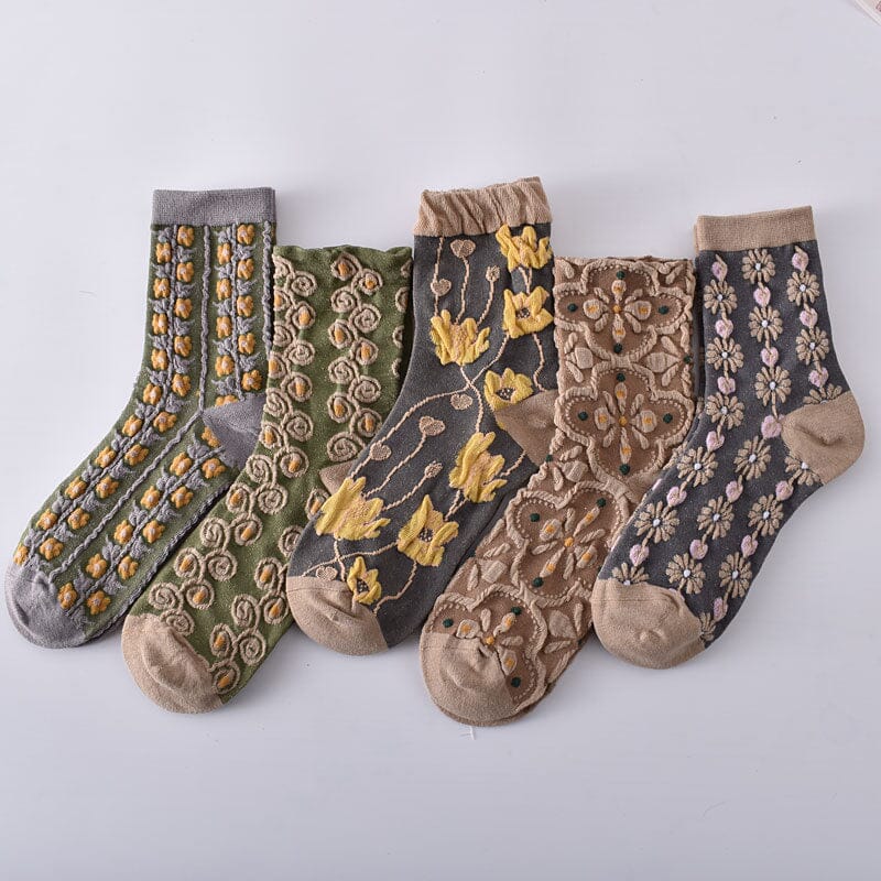 Maliben | Women's Floral Cotton Socks (10 Pairs)