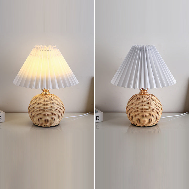 Maliben | Rattalume Nordic Led Table Lamp | Woven Rattan & Foldable Fabric Shade | Mood Light | Decor For The Bedroom