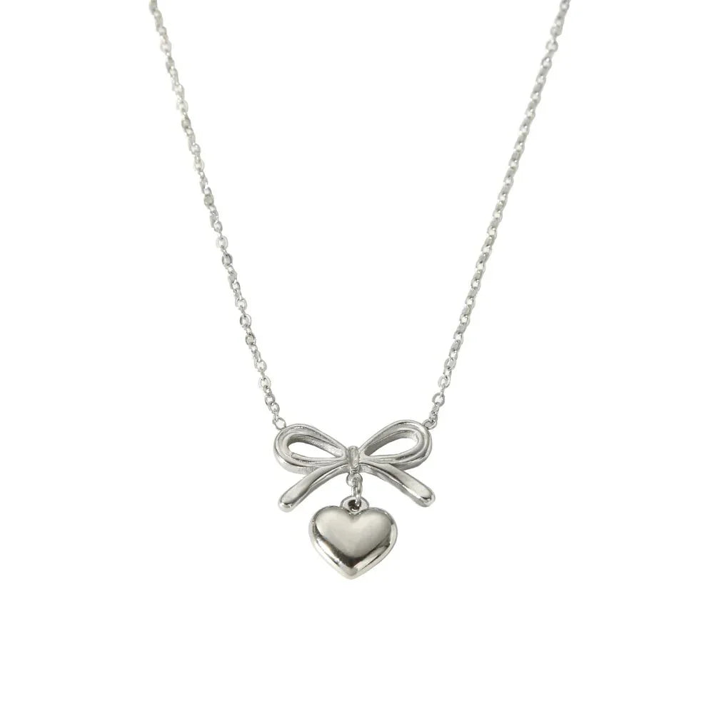 Maliben | 18k Dainty Bow & Heart Necklace