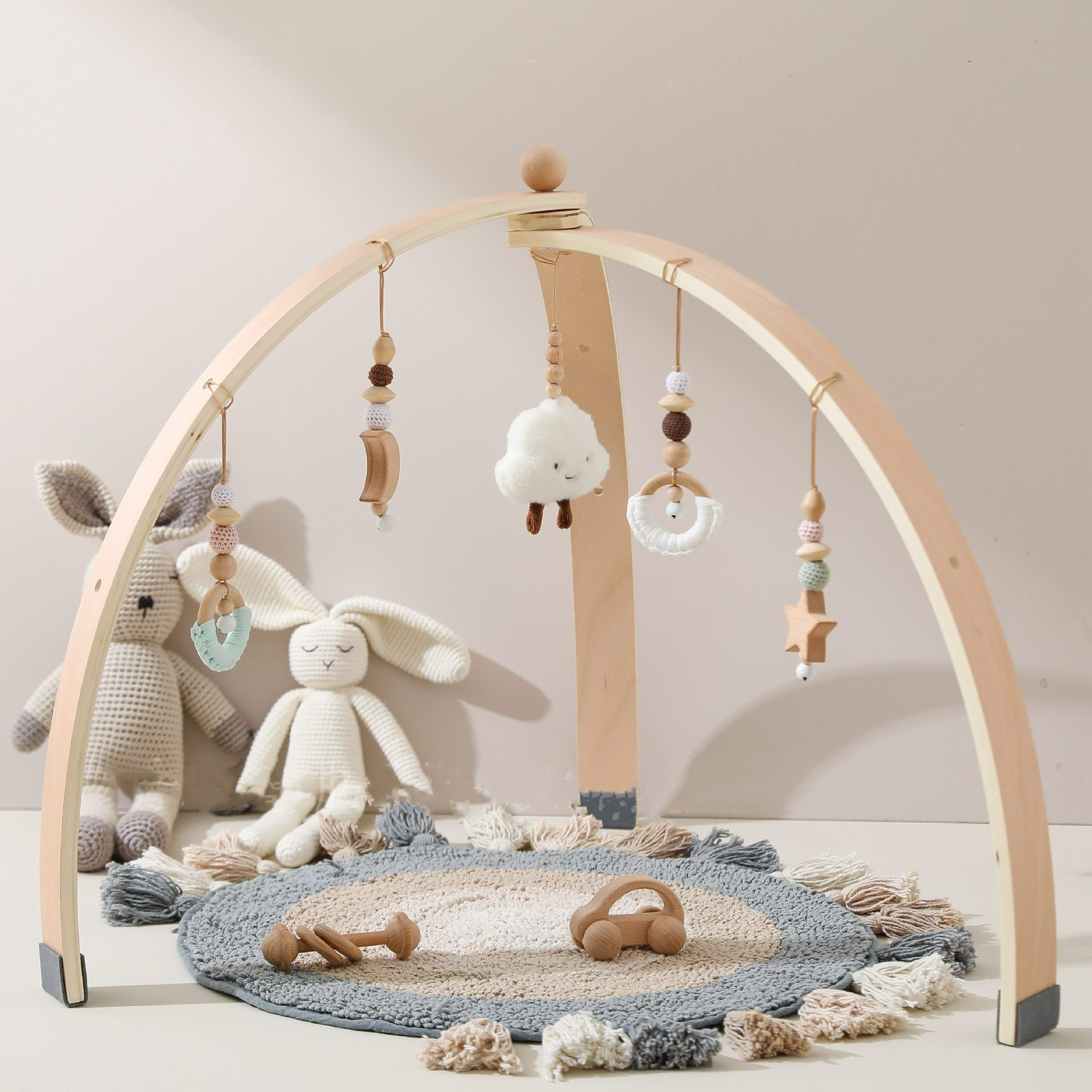 Maliben | Baby Activity Arch Made Of Wood – With Hanging Toys For Babies