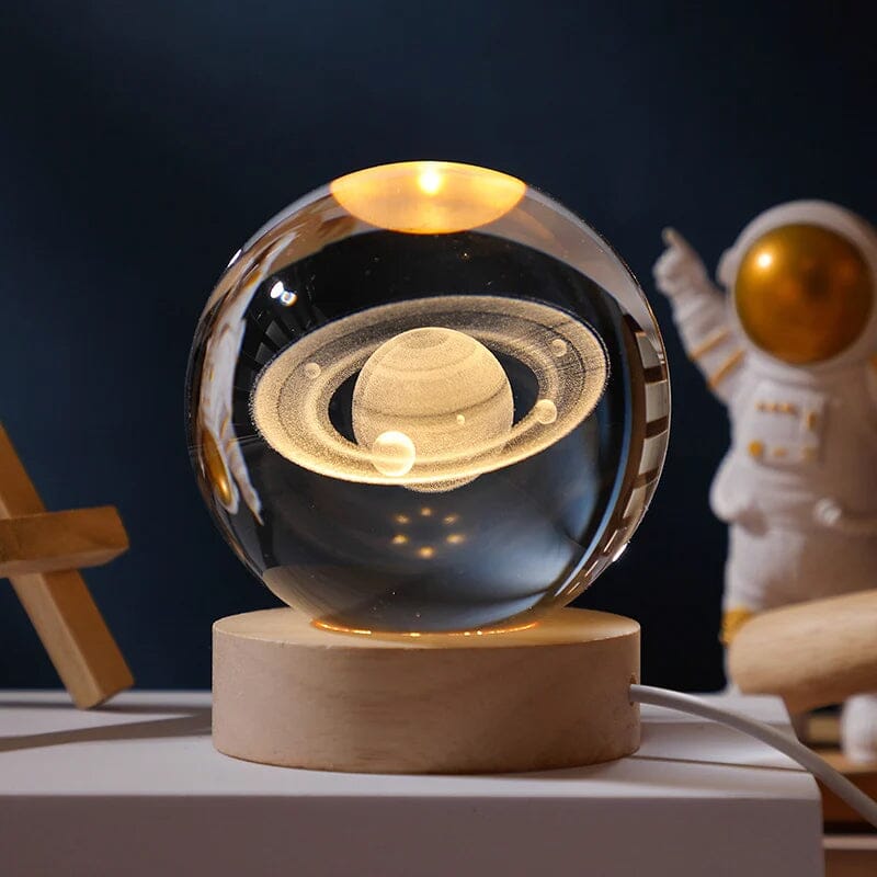 Maliben | 3d Crystal Ball Night Light With Wood Base