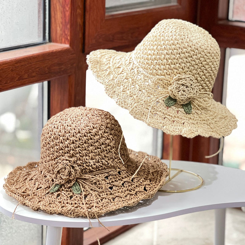 Maliben Crochet Straw Sun Hat — Hand-Woven with Ruffle Detail