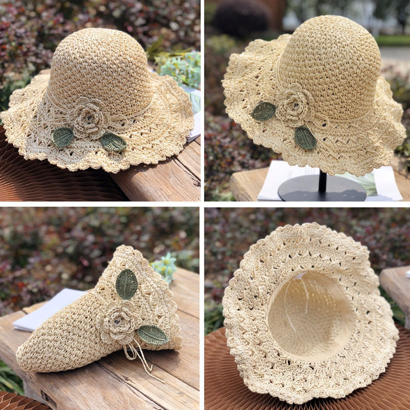 Maliben Crochet Straw Sun Hat — Hand-Woven with Ruffle Detail