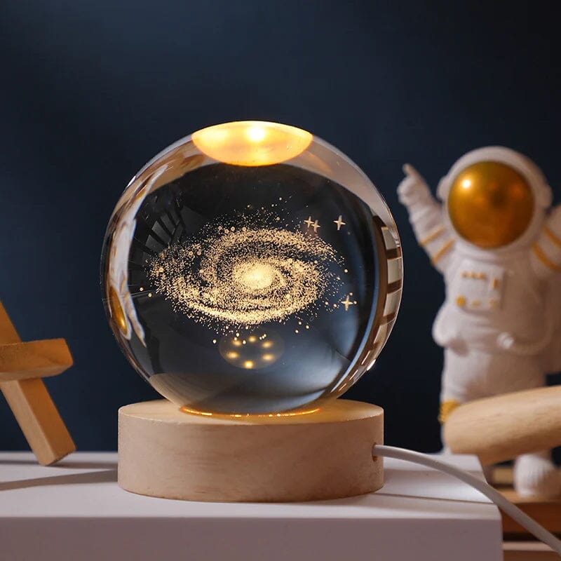Maliben | 3d Crystal Ball Night Light With Wood Base