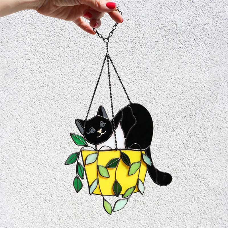 MAliben | Cat In a Flowerpot Suncatcher Window Hangins