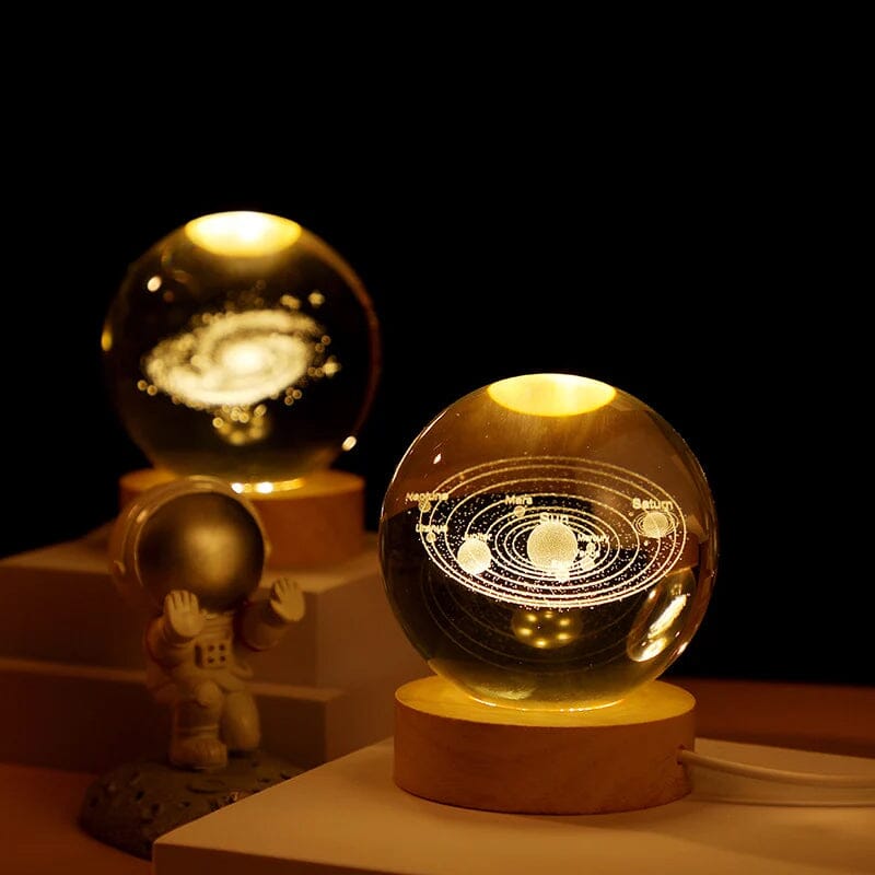 Maliben | 3d Crystal Ball Night Light With Wood Base