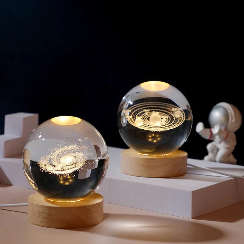 Maliben | 3d Crystal Ball Night Light With Wood Base