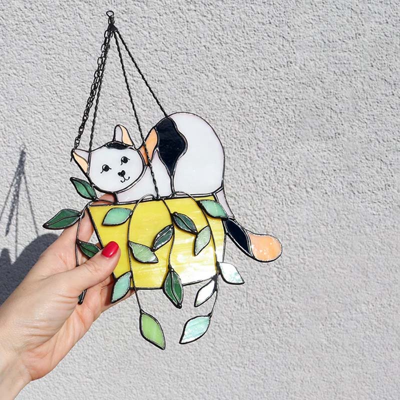 MAliben | Cat In a Flowerpot Suncatcher Window Hangins