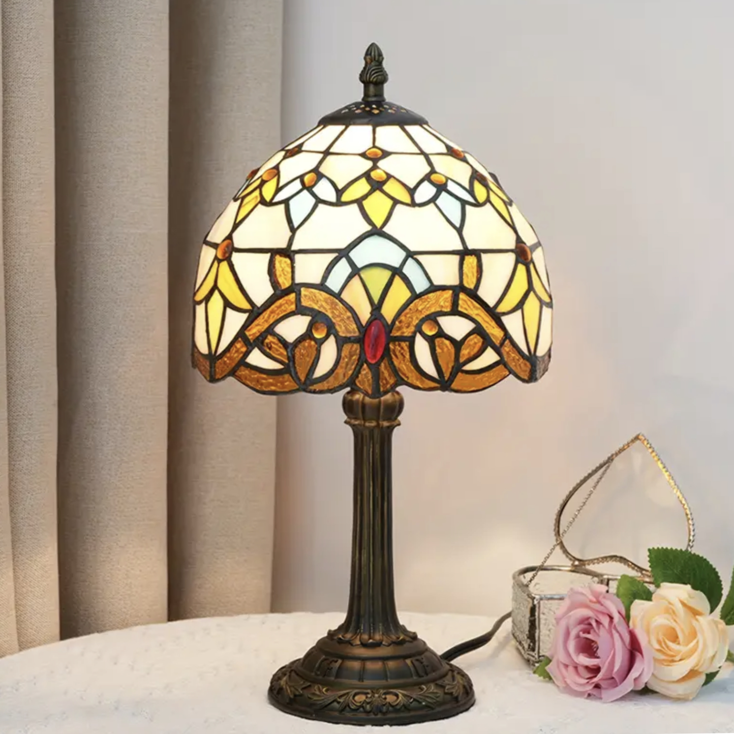 Maliben | Verremystique Tiffany Lamp – Timeless Stained Glass Table Lamp For Warm Ambient Lighting