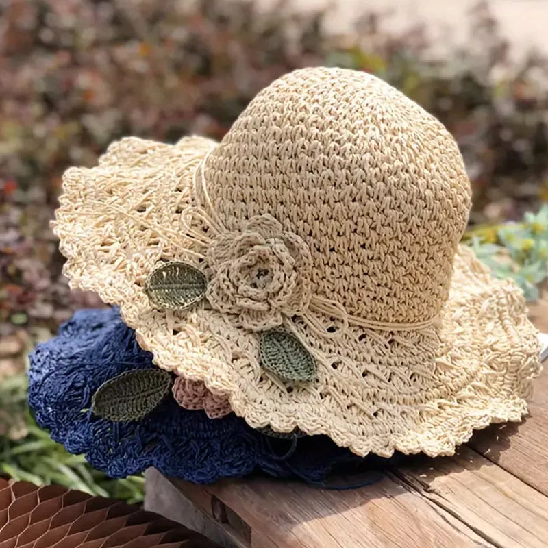 Maliben Crochet Straw Sun Hat — Hand-Woven with Ruffle Detail